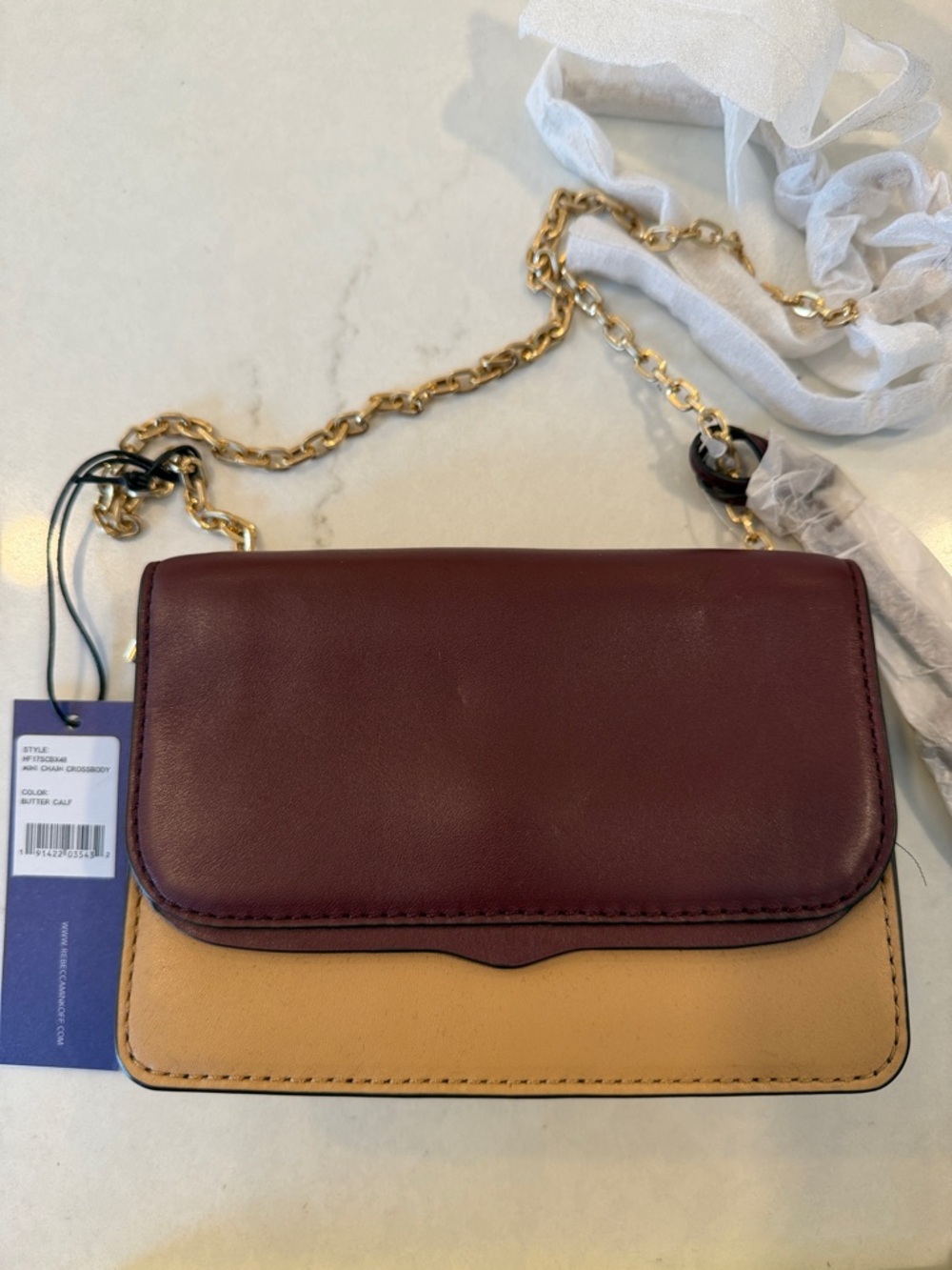 Rebecca Minkoff Burgundy and Tan Two-Tone Leather Crossbody